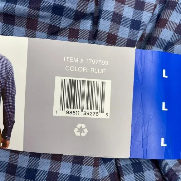 Izod Luxe Touch Men's L Modern Fit Blue Checkered Button-Up Dress Shirt M0429 - Picture 9 of 13